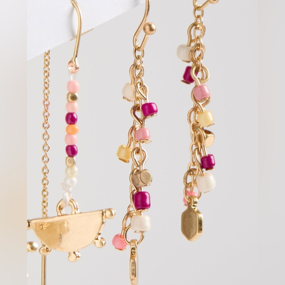 Torrid Shakey Tassel Linear Earring Set 3 PAIRS gold & pink colors Sherbet - Picture 4 of 8